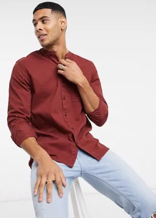 Рубашка рыжего цвета из твила с воротником-стойкой на пуговицах New Look-Коричневый