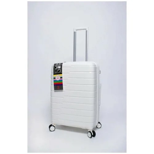 Умный чемодан Impreza, полипропилен, ребра жесткости, водонепроницаемый, увеличение объема, опорные ножки на боковой стенке, усиленные углы, рифленая поверхность, 96 л, размер L, белый