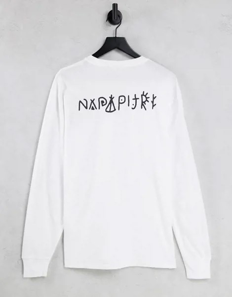 Белый лонгслив с принтом на спине Napapijri Yoik