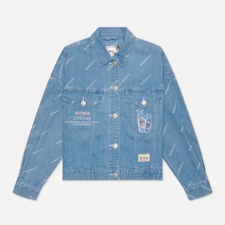 Женская джинсовая куртка Evisu Monogram Laser Print All Over & Evisu-Sake Embroidered, цвет синий, размер XS