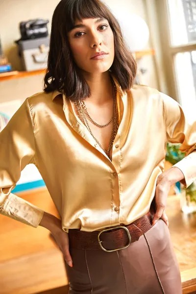 Рубашка - Золотистый - Классический крой Olalook, золотой