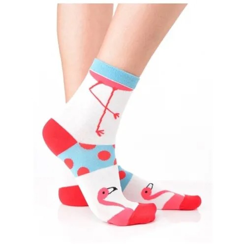 Яркие цветные носки унисекс, прикольные красочные носки/ Модные носки с рисунком/ Носки из натурального хлопка с рисунком Фламинго в горошек