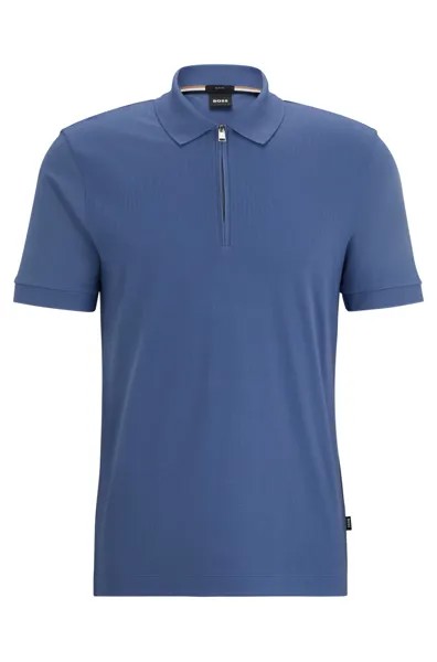 Футболка поло Boss Structured-cotton Slim-fit With Zip Placket, голубой