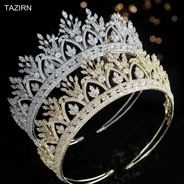 Роскошные Свадебные короны TAZIRN с кубическим цирконием для женщин юбилеи Женская диадема для выпускного вечера Золотая Бабочка аксессуары ...