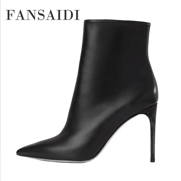 Женские ботильоны с острым носком FANSAIDI, черные ботинки абрикосового цвета на высоком каблуке-шпильке, большие размеры 41 42 43, для зимы, 2022