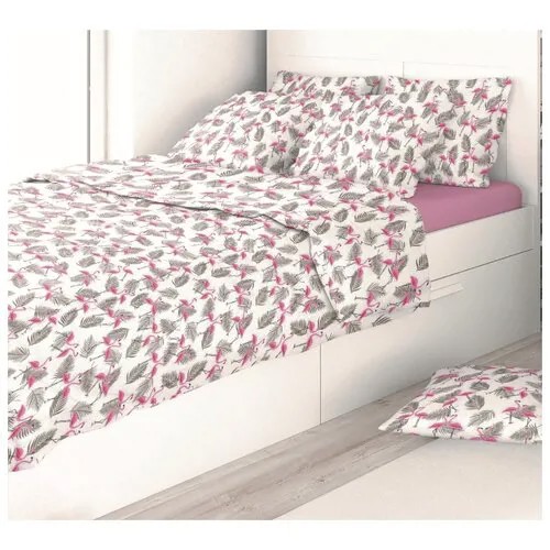 Постельное бельё детское Amore Mio Eco cotton combo Flamenco Поплин 1,5 сп. Розовый/белый