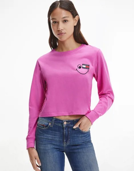 Розовый лонгслив со смайликом и логотипом Tommy Jeans-Розовый цвет