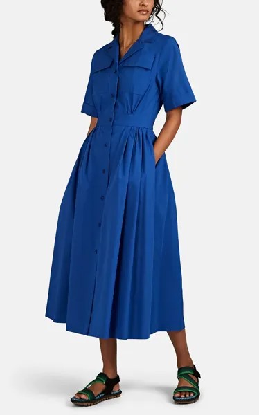 NEW DRIES van NOTEN Синее хлопковое поплин-пике DOLIMA Платье-рубашка с воротником миди 4US