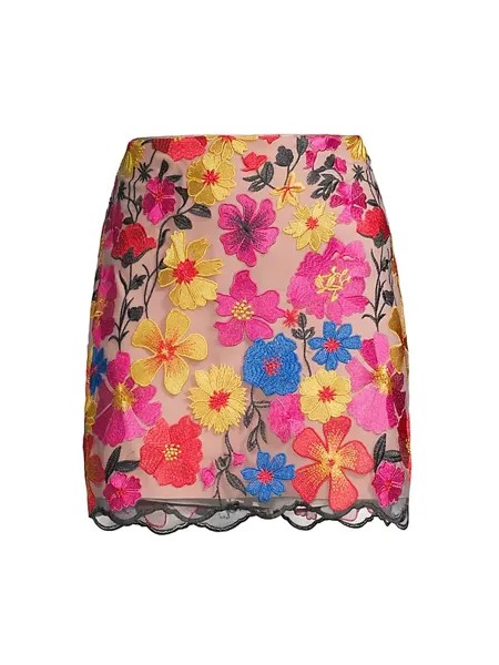 Мини-юбка из сетки с цветочной вышивкой Milly, мультиколор