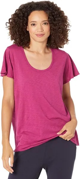 Топ Michael Stars Jana Scoop Neck Flutter Sleeve Top in Supima Cotton Slub, цвет Fuchsia