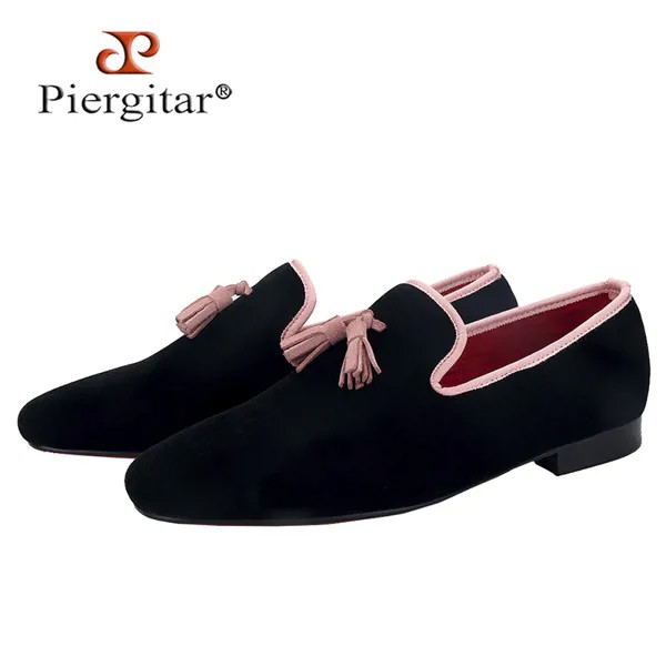 Классические черные бархатные слипоны Piergitar 2023, обувь ручной работы, Розовые Замшевые мужские лоферы для женской и свадебной фотосессии