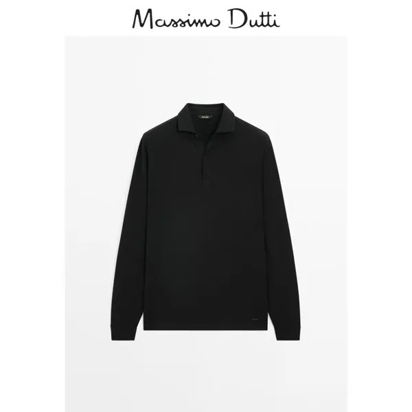 Рубашка-поло мужская Massimo Dutti с длинными рукавами, черный