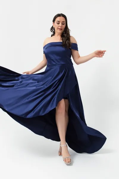Женское темно-синее атласное вечернее платье с вырезом «лодочка» больших размеров и выпускное платье Lafaba, темно-синий