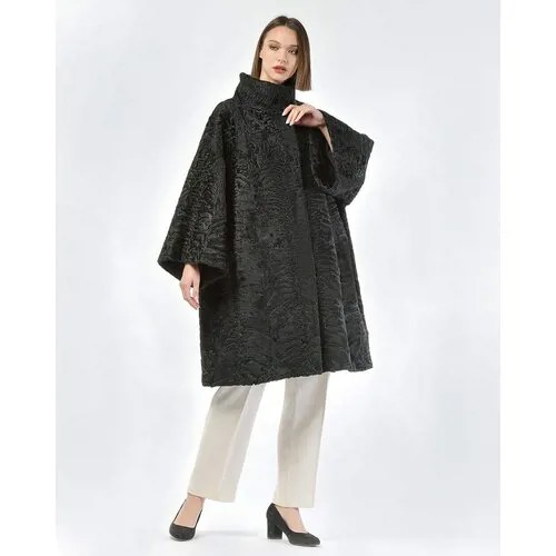 Пальто LANGIOTTI, каракуль, силуэт свободный, размер 50, черный