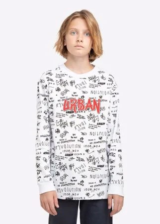 Белый лонгслив oversize с принтом Urban для мальчика Gloria Jeans
