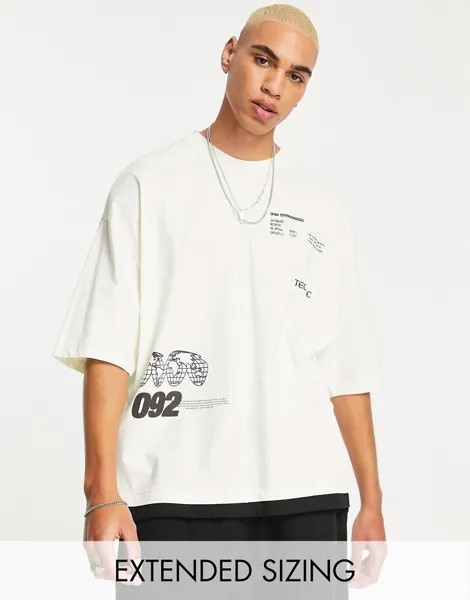 Oversized-футболка белого цвета с текстовыми принтами ASOS DESIGN-Белый