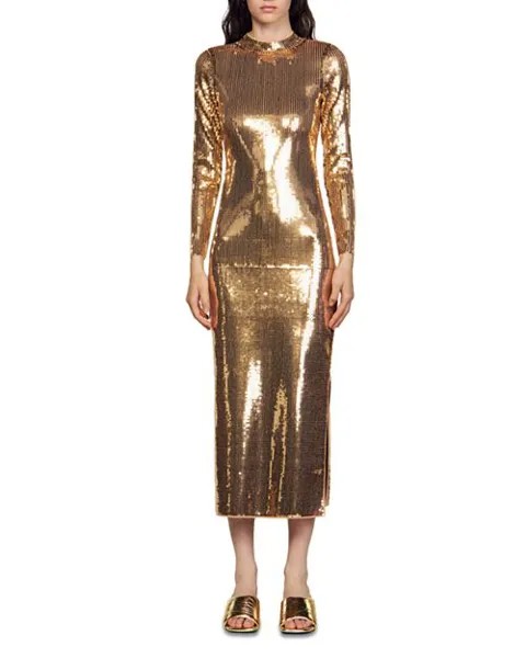 Платье миди Ciara с пайетками и вырезом на спине Sandro, цвет Gold