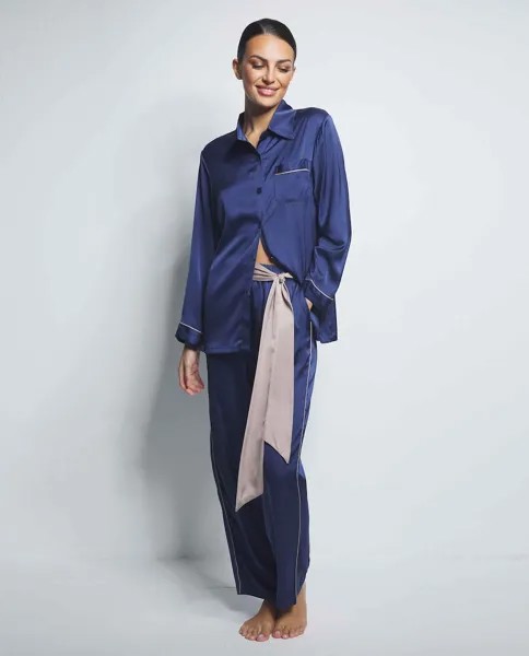 Женская флисовая пижама на пуговицах Selmark, темно-синий