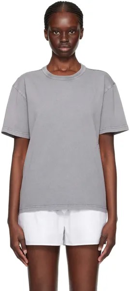 Серая футболка с выцветшими узорами Alexanderwang.T, цвет Acid fog