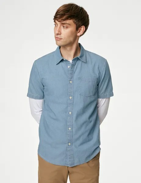 Джинсовая рубашка Marks & Spencer, светло-синий