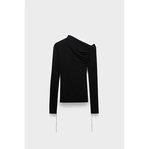 Лонгслив Andrea Ya'aqov ribbed drapped long sleeve top, размер 42, , черный
