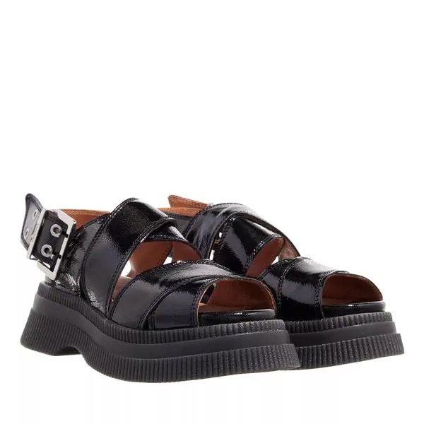 Сандалии creepers chunky buckle sandal naplack tonal Ganni, черный