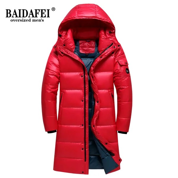 Брендовое красное зимнее пальто для мужчин и женщин, мужские толстые (зима) сохраняющие тепло средней длины, приталенные пуховики, 90% Пух бел...