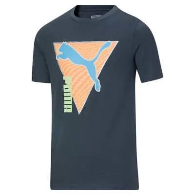 Футболка Puma Summer Break Triangle с круглым вырезом и короткими рукавами с принтом для подростков, размер для мальчиков