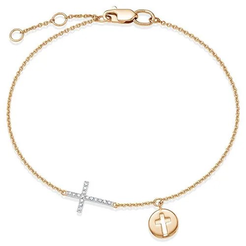 Браслет-цепочка Vesna jewelry, красное золото, 585 проба, родирование, бриллиант, длина 18.5 см.