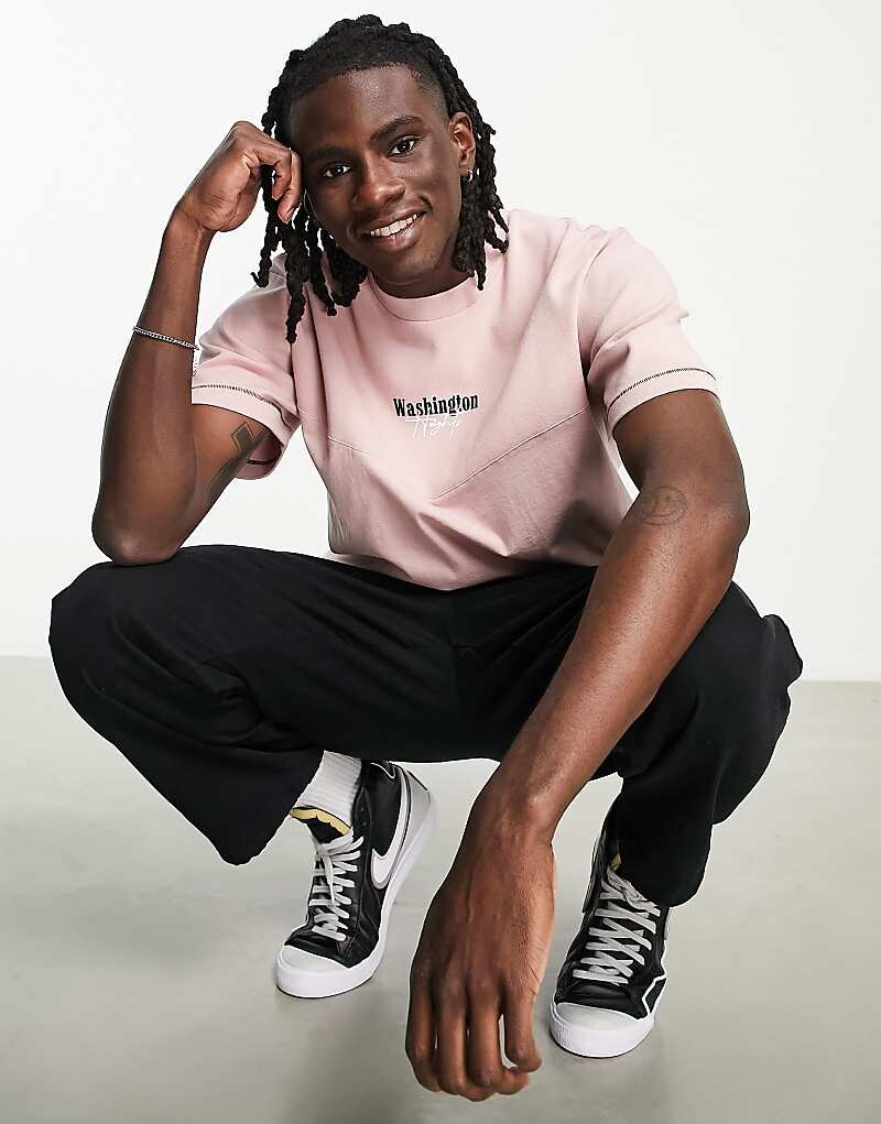 Розовая футболка оверсайз Topman с ребристой вставкой