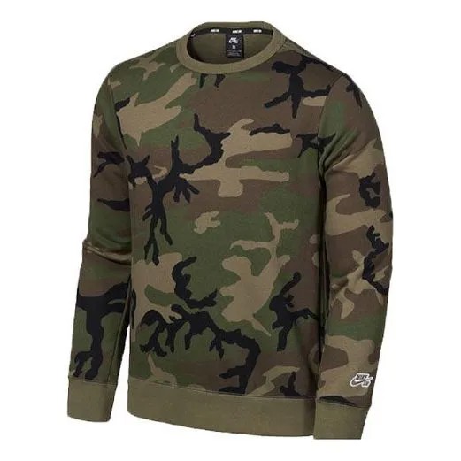 Толстовка Men's Nike SB Camouflage Fleece Lined Round Neck Pullover Military Green, мультиколор
