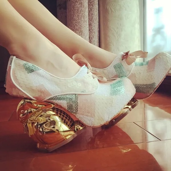 Золотой кролика ботинки на каблуках, зеленого и черного цвета в виде рыбьей чешуи блестки Для женщин Bling животных каблуке слипоны в стиле «Мэри Джейн» обувь Лолита