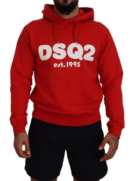 Свитер DSQUARED2, красный хлопковый мужской пуловер с капюшоном и принтом IT48/US38/M, рекомендованная цена 570 долларов США