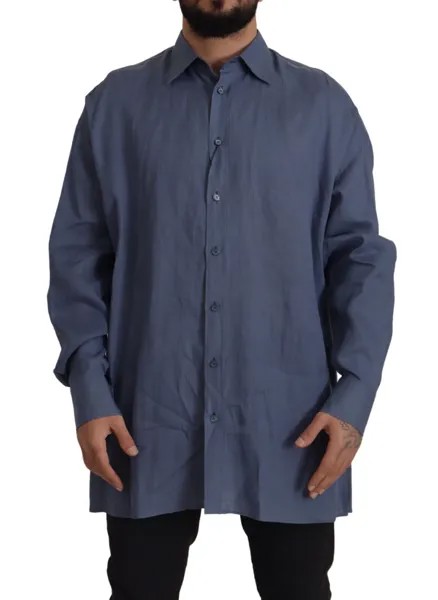 DOLCE - GABBANA Рубашка Темно-синее льняное платье приталенного кроя Деловые мужские 41/US16/L 1000 долларов США