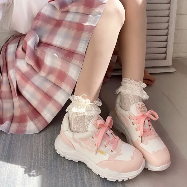 Японские студенческие милые туфли в стиле Лолиты; Обувь на плоской платформе; Повседневная спортивная обувь на толстой подошве; Удобная женская обувь в студенческом стиле