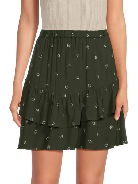 Многоярусная мини-юбка с цветочным принтом Madewell, цвет Dark Forest Green