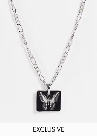 Ожерелье с подвеской с бабочкой и отделкой эмалью Reclaimed Vintage Inspired-Серебряный