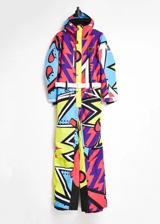 Горнолыжный костюм унисекс с разноцветным принтом в стиле ретро OOSC-Многоцветный