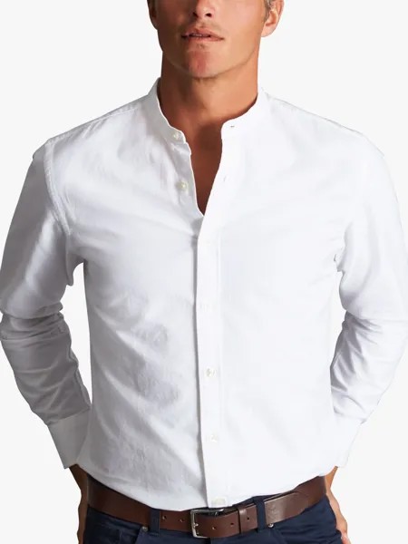 Рубашка узкого кроя без воротника из смеси хлопка и льна Charles Tyrwhitt, белая