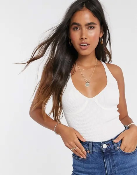 Трикотажный боди с корсетной отделкой ASOS DESIGN-Белый