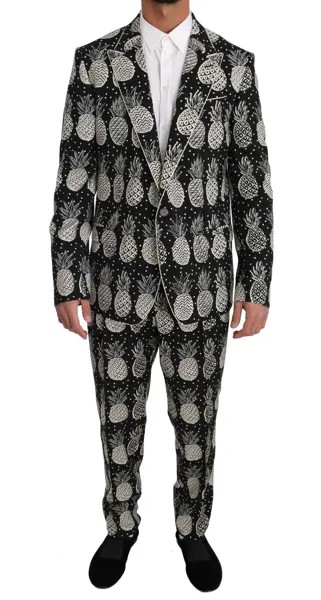 Костюм DOLCE - GABBANA, черный шерстяной костюм с ананасом, облегающий костюм из 2 предметов EU54 / US44/ XL Рекомендуемая розничная цена 3600 долларов США
