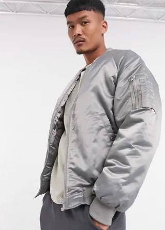 Блестящий серый бомбер в стиле oversized с карманом MA1 ASOS DESIGN