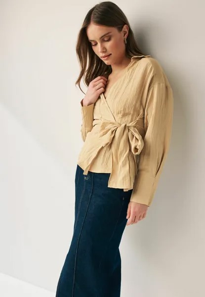 Блуза CRINKLE LONG SLEEVE WRAP, REGULAR FIT Next, бежевый