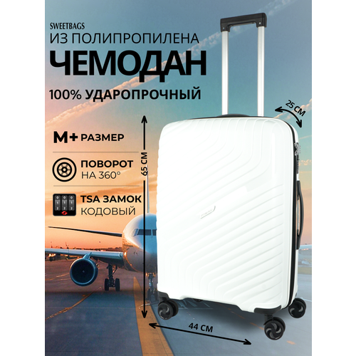 Чемодан Sweetbags, 71 л, размер M+, белый/черный