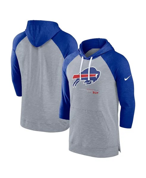 Мужской пуловер с капюшоном с рукавами 3/4 Heather Grey, Heather Royal Buffalo Bills реглан Nike