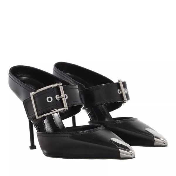 Туфли double buckle punk mules black/silver Alexander Mcqueen, черный