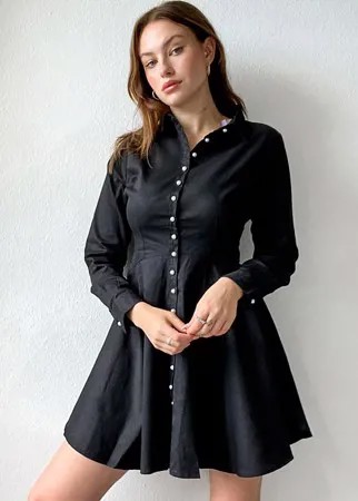 Черное платье-рубашка с жемчужными пуговицами Missguided Tall-Черный