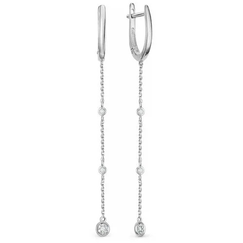 Серьги цепочки Vesna jewelry, белое золото, 585 проба, родирование, бриллиант, бесцветный