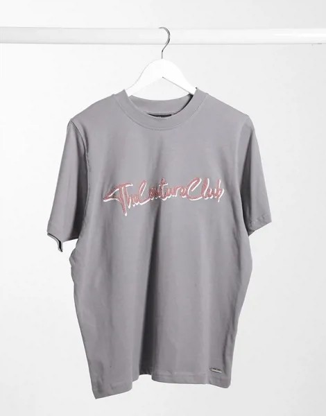 Серая футболка с фирменным принтом The Couture Club-Серый