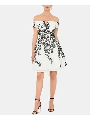 XSCAPE Женское кружевное мини-коктейльное мини-платье с короткими рукавами и открытыми плечами + расклешенное платье